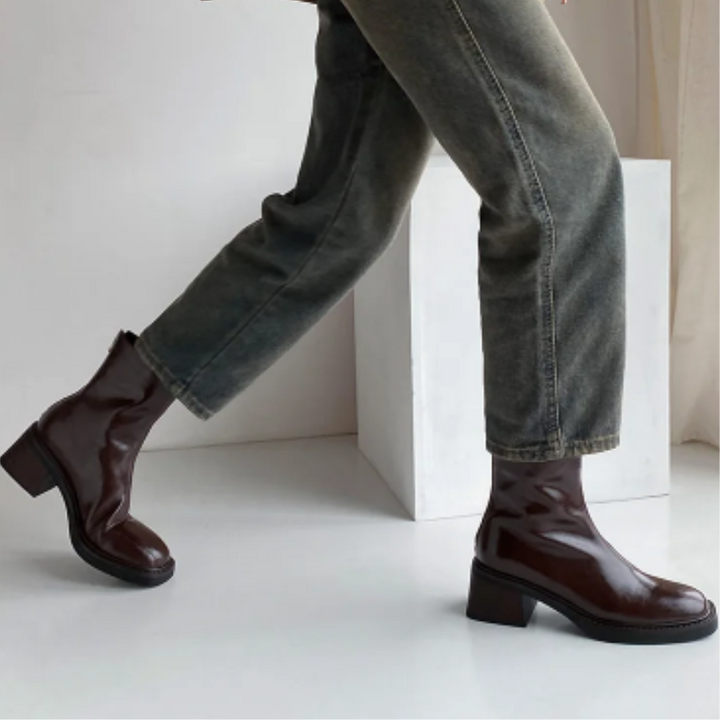 Drune | Stilvolle Leder Ankle Boots mit Blockabsatz für Damen Damen Ankle Boots