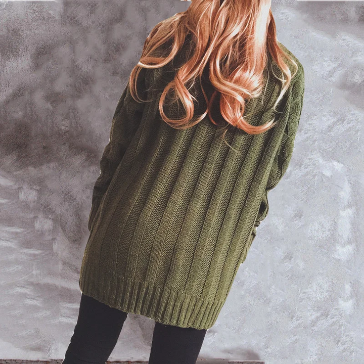 Drune | Wollstrickjacke Damen Mit Zopfmuster Und Holzknöpfen, Lockere