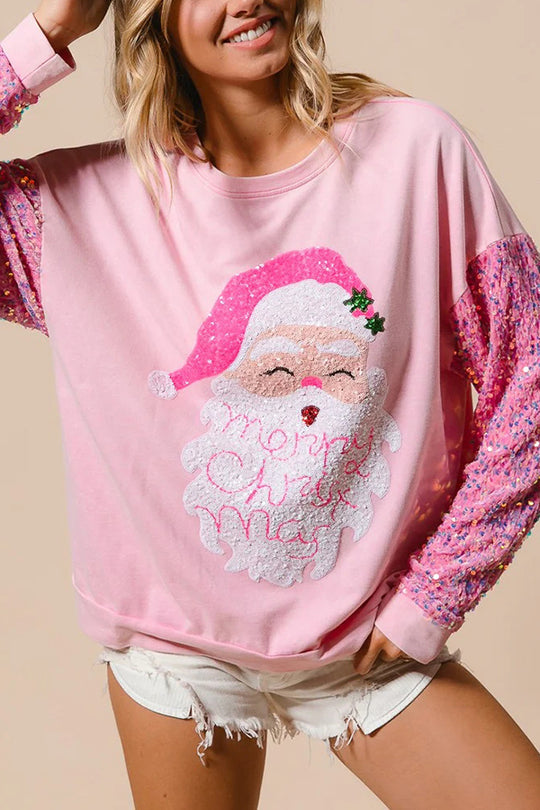 Drune | Weihnachten Lässig Locker Rundhals Pailletten Ärmel Sweatshirt