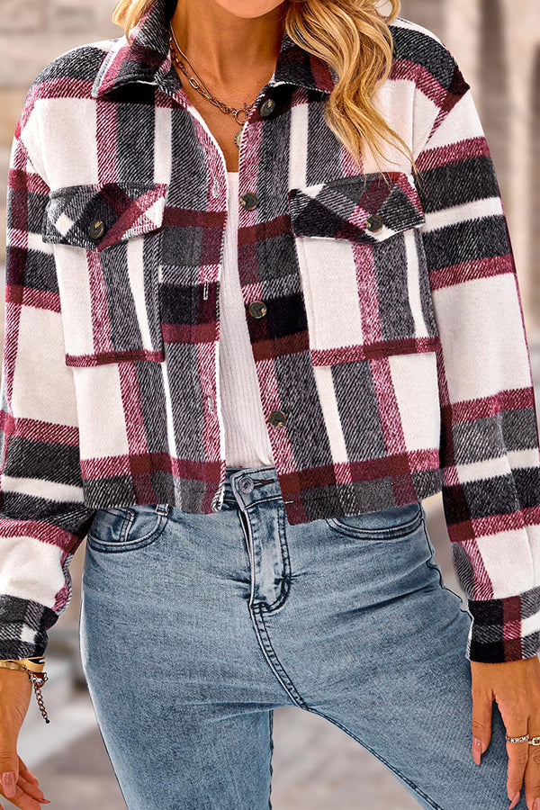 Drune | Pocket Fashion Casual Cropped Damen Karierte Jacke