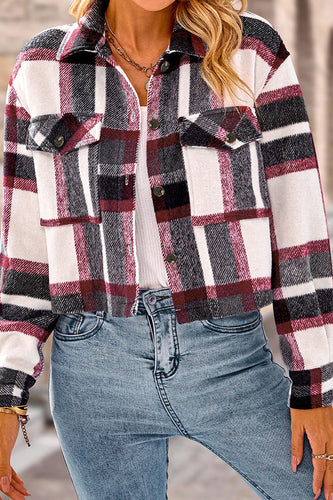 Drune | Pocket Fashion Casual Cropped Damen Karierte Jacke