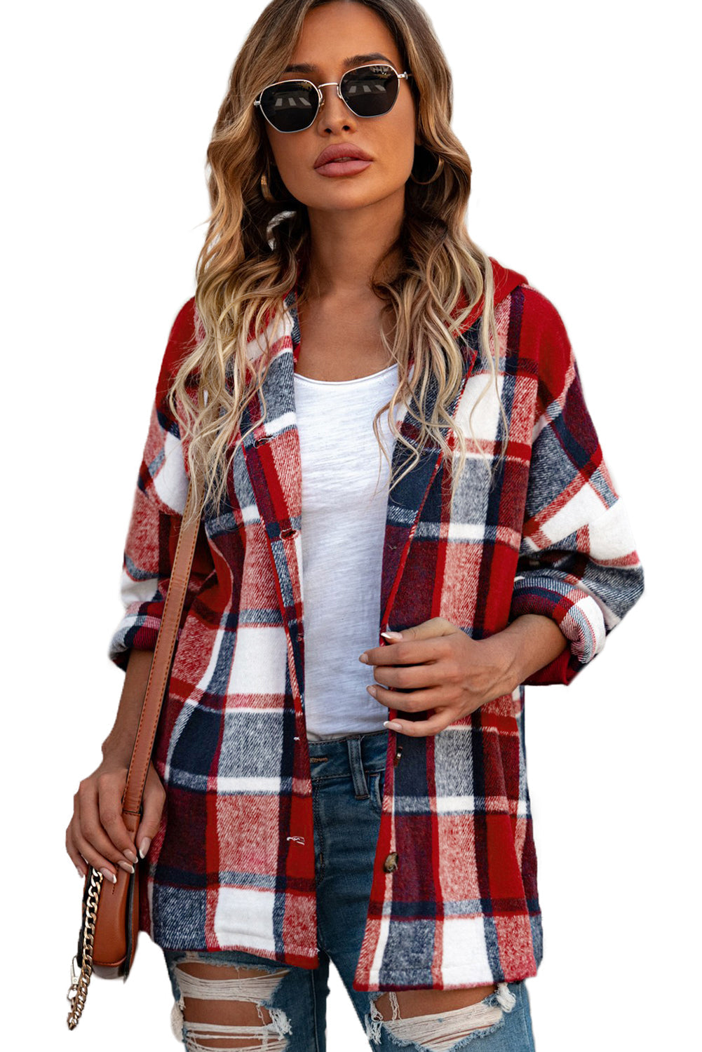 Drune | Gitterhemdenjacke mit Kapuze Polyester Lässig und Trendy