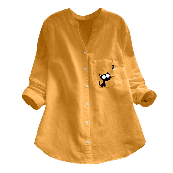 Damen Bluse mit niedlichem Katzenmotiv Drune