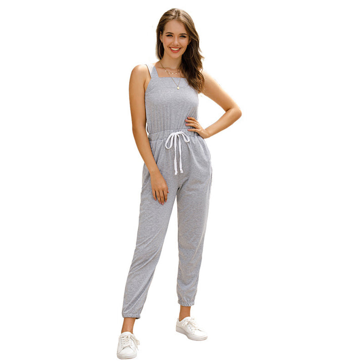 Damen lässiger Jumpsuit mit verstellbarem Bund und doppelten Trägern Drune