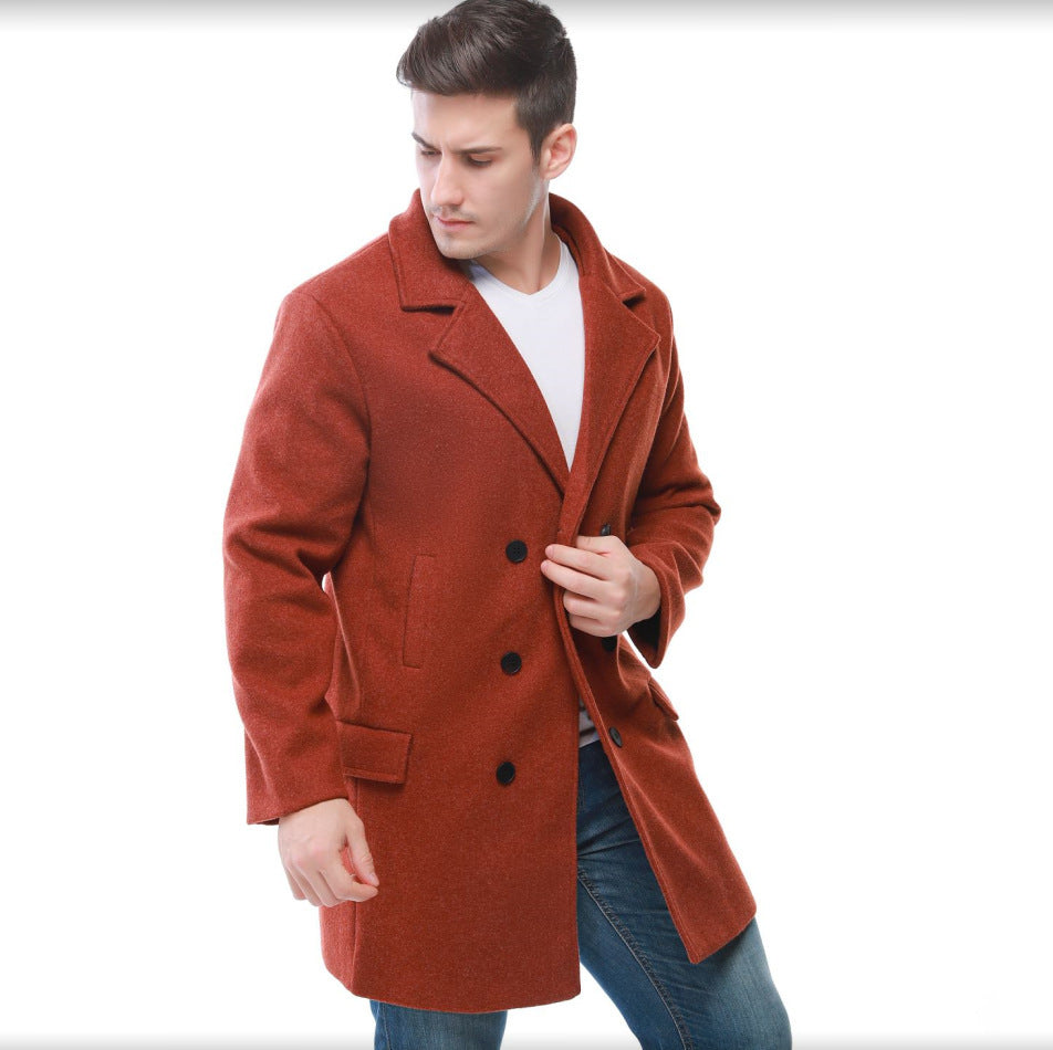Herren eleganter Wollmantel mit doppelter Knopfleiste und großem Revers Drune
