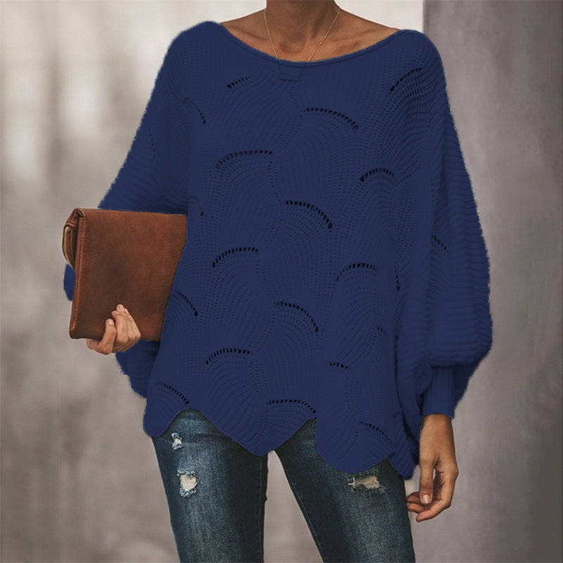 Damen Luftiger Strickpullover mit Wellenmuster und weiten Ärmeln Drune