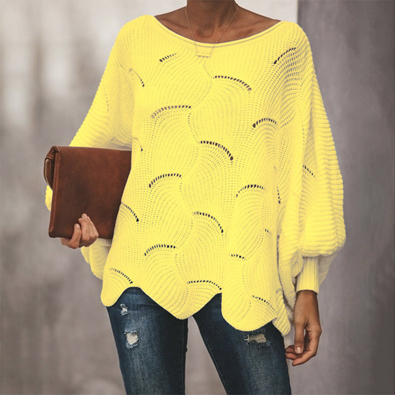 Damen lässiger Pullover mit luftiger Häkelstruktur und weitem Schnitt Drune