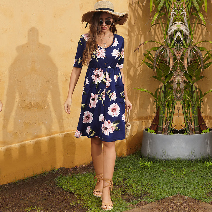 Damen Kleid mit Knopfdetails und lässigen Taschen Drune