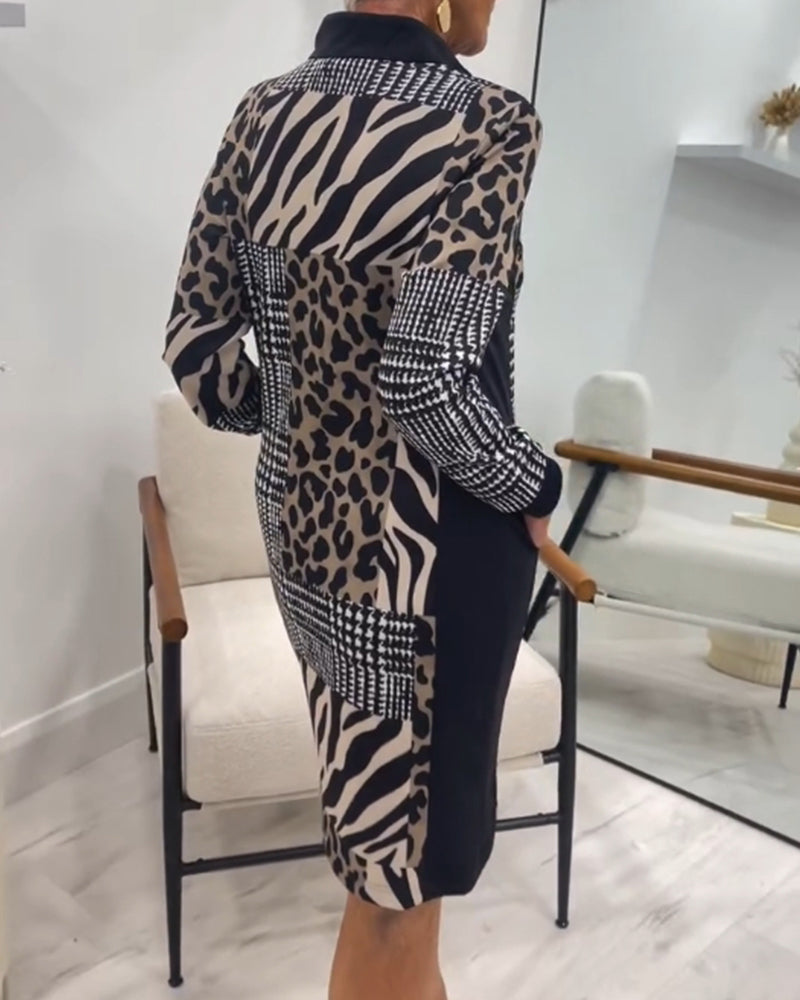 Drune | Kleid mit Patchwork Reißverschluss und Tasche Im Leopardenmuster