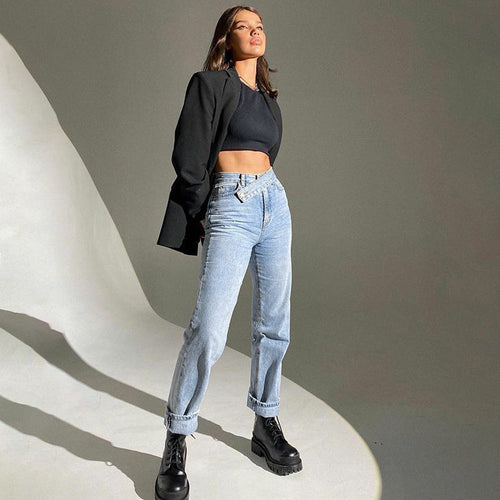 Drune taillierte Jeans mit unregelmäßigem Gürtel in Distressed-Look