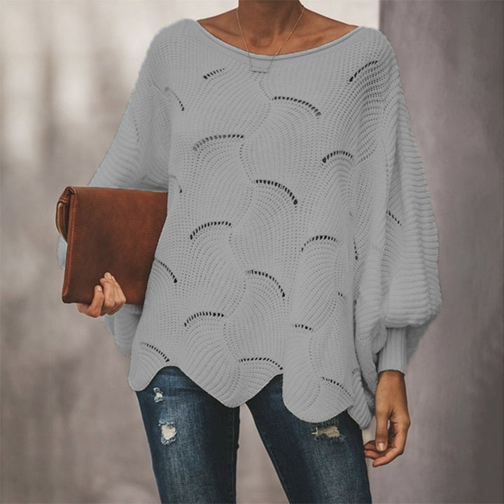 Damen Luftiger Strickpullover mit Wellenmuster und weiten Ärmeln Drune