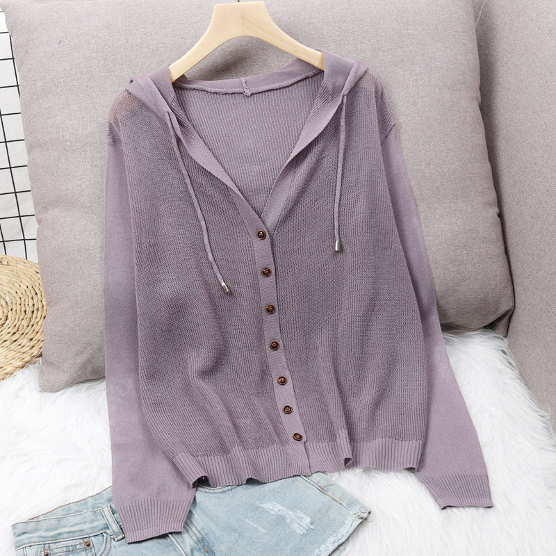 Damen Strickjacke mit Kapuze und eleganten Holzknöpfen Drune