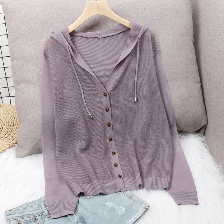 Damen Strickjacke mit Kapuze und eleganten Holzknöpfen Drune