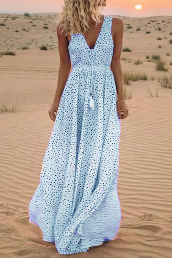 Drune | Im Boho-Stil mit gepunktetem Patchwork, mit V-Ausschnitt und A-Linie Schnitt