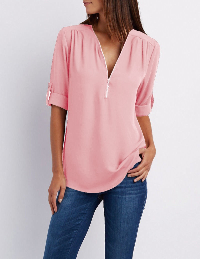 Drune | Chiffonbluse mit Reißverschluss