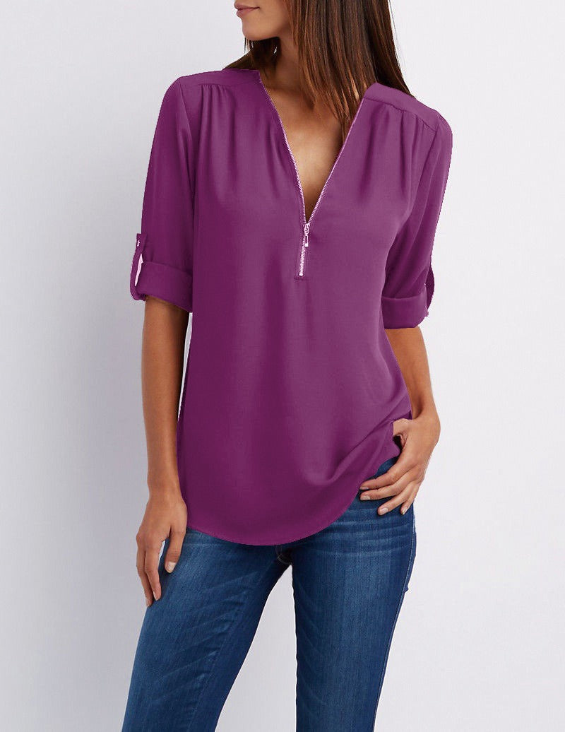 Drune | Chiffonbluse mit Reißverschluss