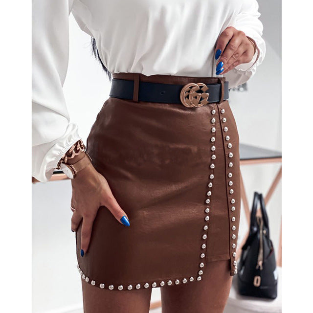 Drune | Elegante Mode Nieten PU Leder Röcke Frauen