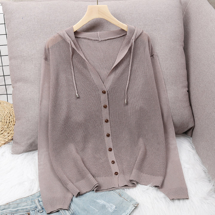 Damen Strickjacke mit Kapuze und eleganten Holzknöpfen Drune