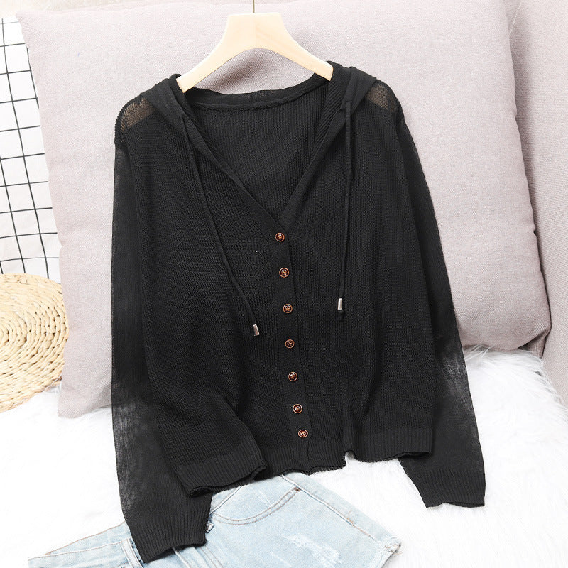 Damen Strickjacke mit Kapuze und eleganten Holzknöpfen Drune