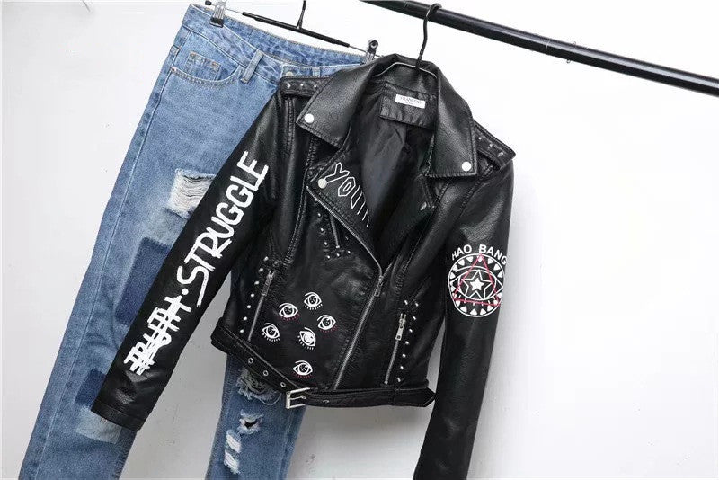 Drune | Damen Lederjacke Mit Coolem Aufdruck