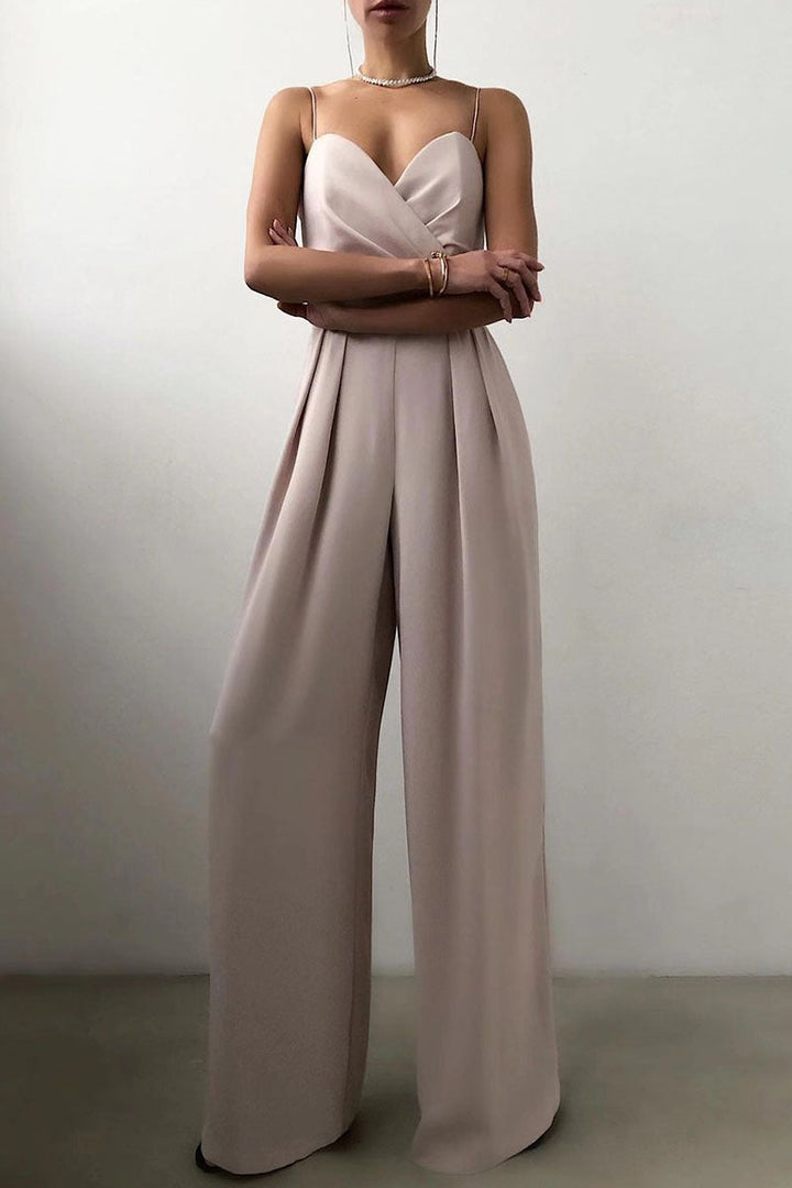 Drune | Lässig Einfarbig Patchwork V-Ausschnitt Lockere Jumpsuits