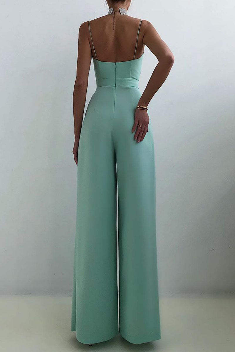 Drune | Lässig Einfarbig Patchwork V-Ausschnitt Lockere Jumpsuits