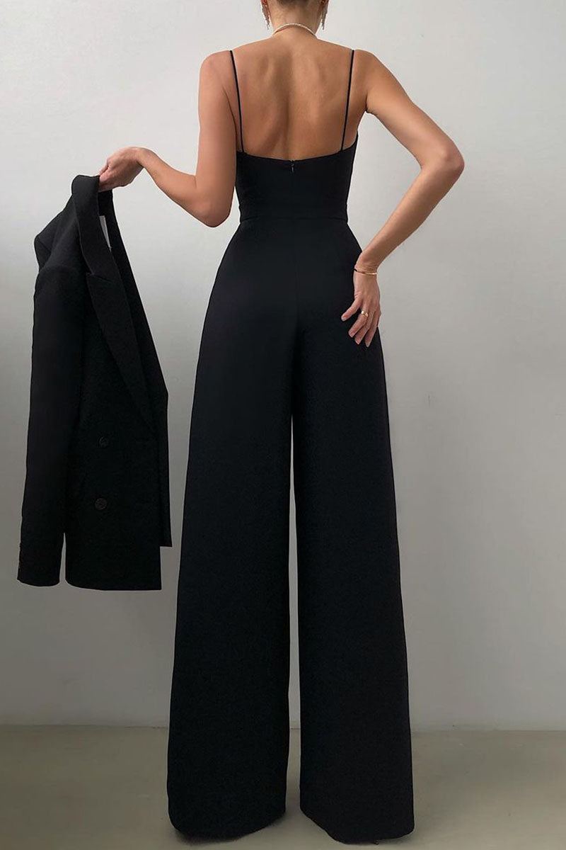 Drune | Lässig Einfarbig Patchwork V-Ausschnitt Lockere Jumpsuits