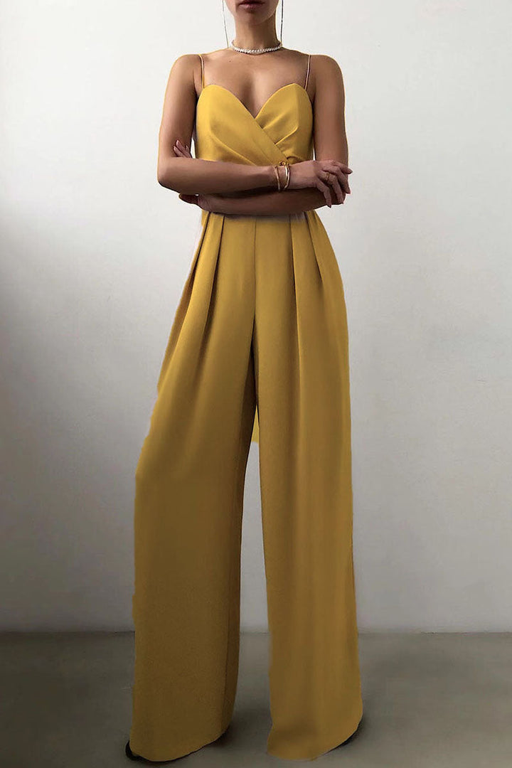 Drune | Lässig Einfarbig Patchwork V-Ausschnitt Lockere Jumpsuits