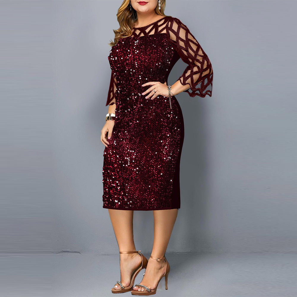Drune Damenkleid mit Lotusblatthülse und Pailletten