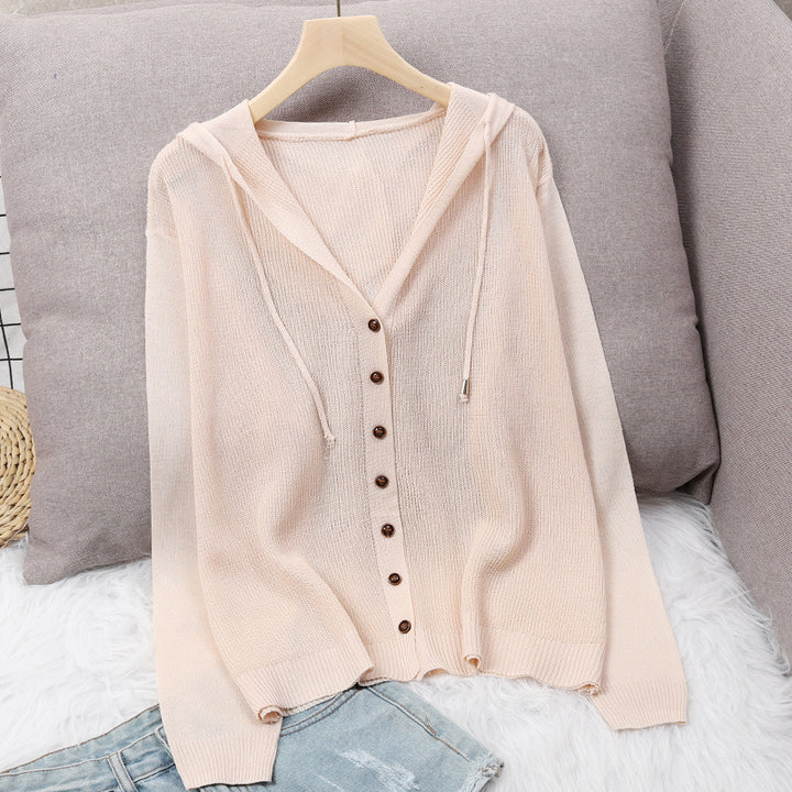 Damen Strickjacke mit Kapuze und eleganten Holzknöpfen Drune
