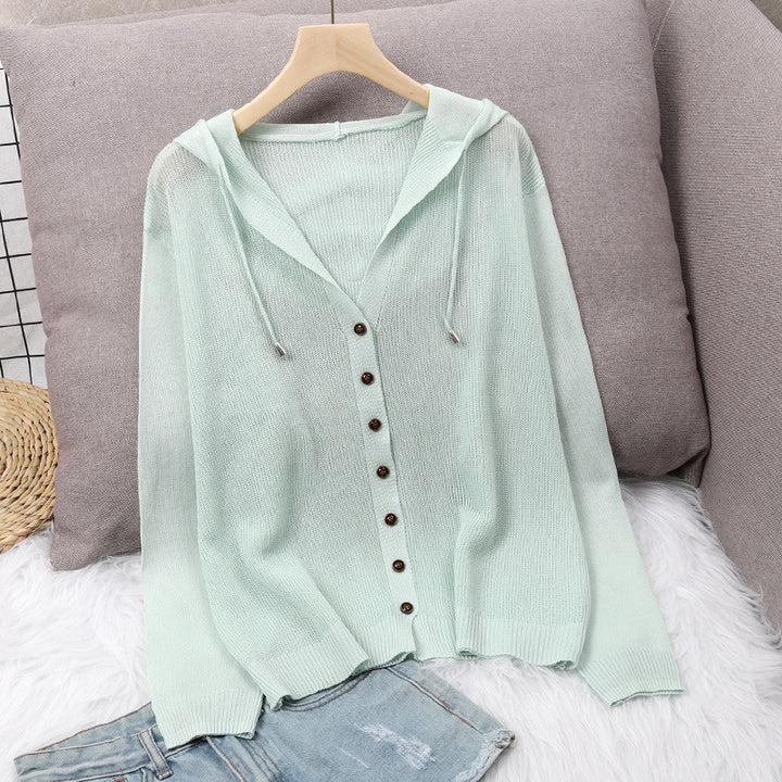 Damen Strickjacke mit Kapuze und eleganten Holzknöpfen Drune