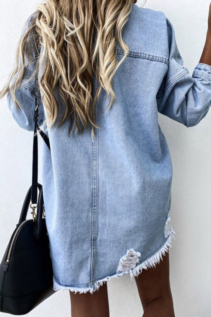 Drune | Zerrissene Alte Umgeschlagene Kragen Lange Ärmel Denim Jacke