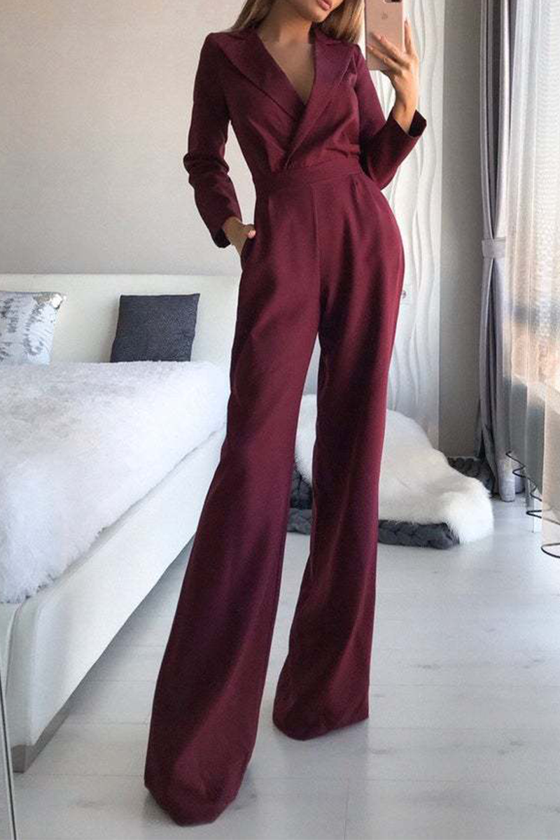 Drune | Mode Elegante Umlegekragen Gerade Jumpsuits - 3 Farben