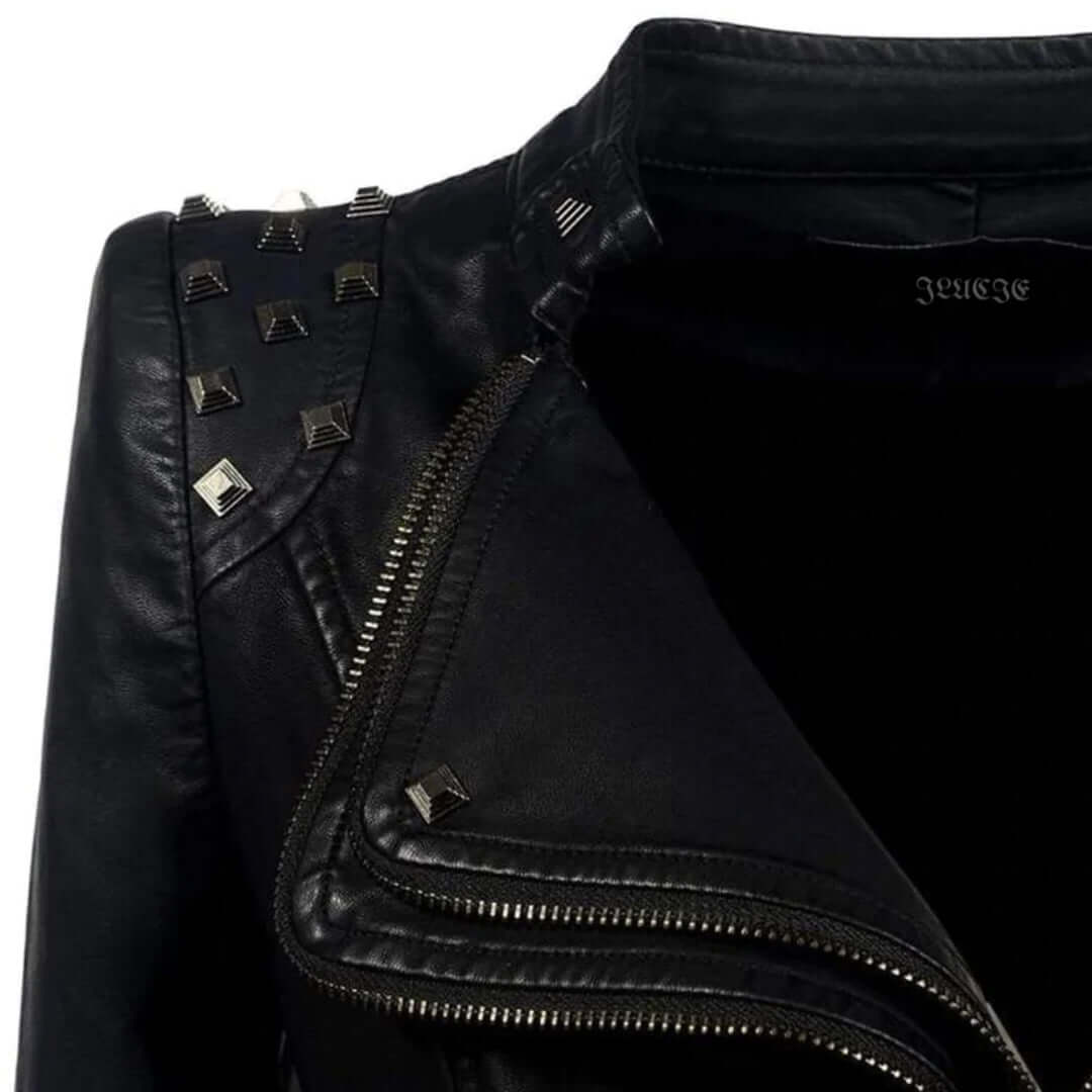 Drune | Damen Enganliegende Genietete Biker Lederjacke