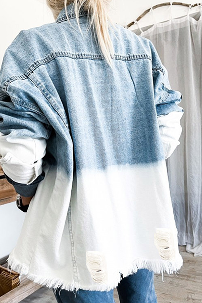Drune | Zerrissene Alte Umgeschlagene Kragen Lange Ärmel Denim Jacke