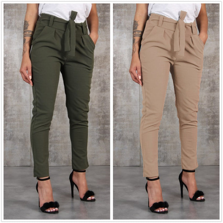Damen nan taillierte Paperbag-Hose mit Bindegürtel und schmalem Bein Drune