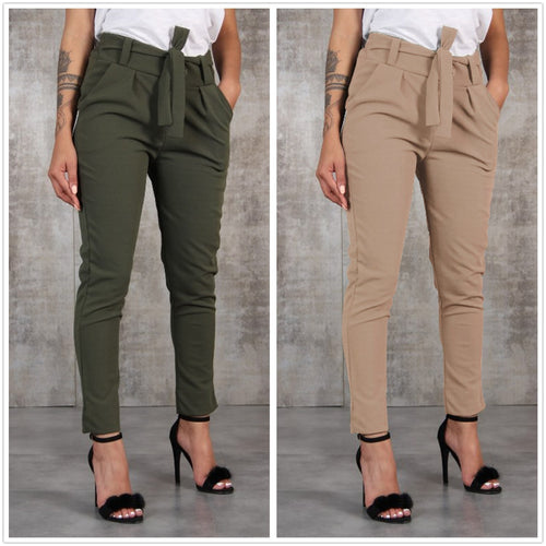 Damen nan taillierte Paperbag-Hose mit Bindegürtel und schmalem Bein Drune