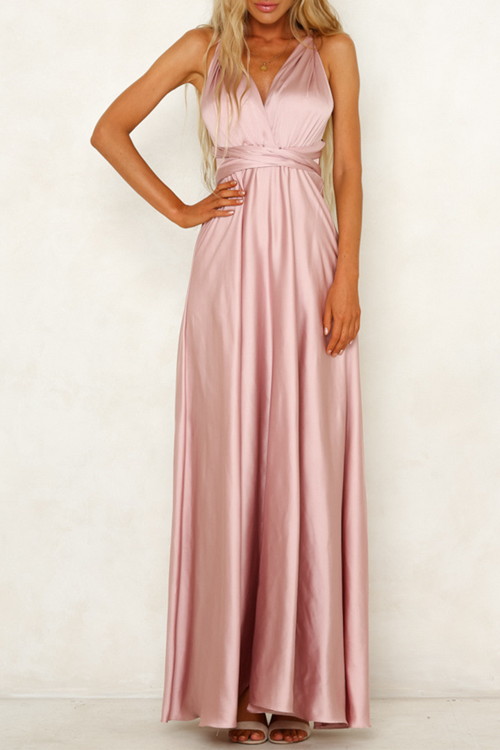 Drune | Prominente Elegante Einfarbige Rückenfreie Trägerdesign V-Ausschnitt Abendkleid Kleider