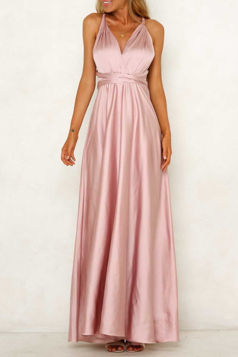 Drune | Prominente Elegante Einfarbige Rückenfreie Trägerdesign V-Ausschnitt Abendkleid Kleider