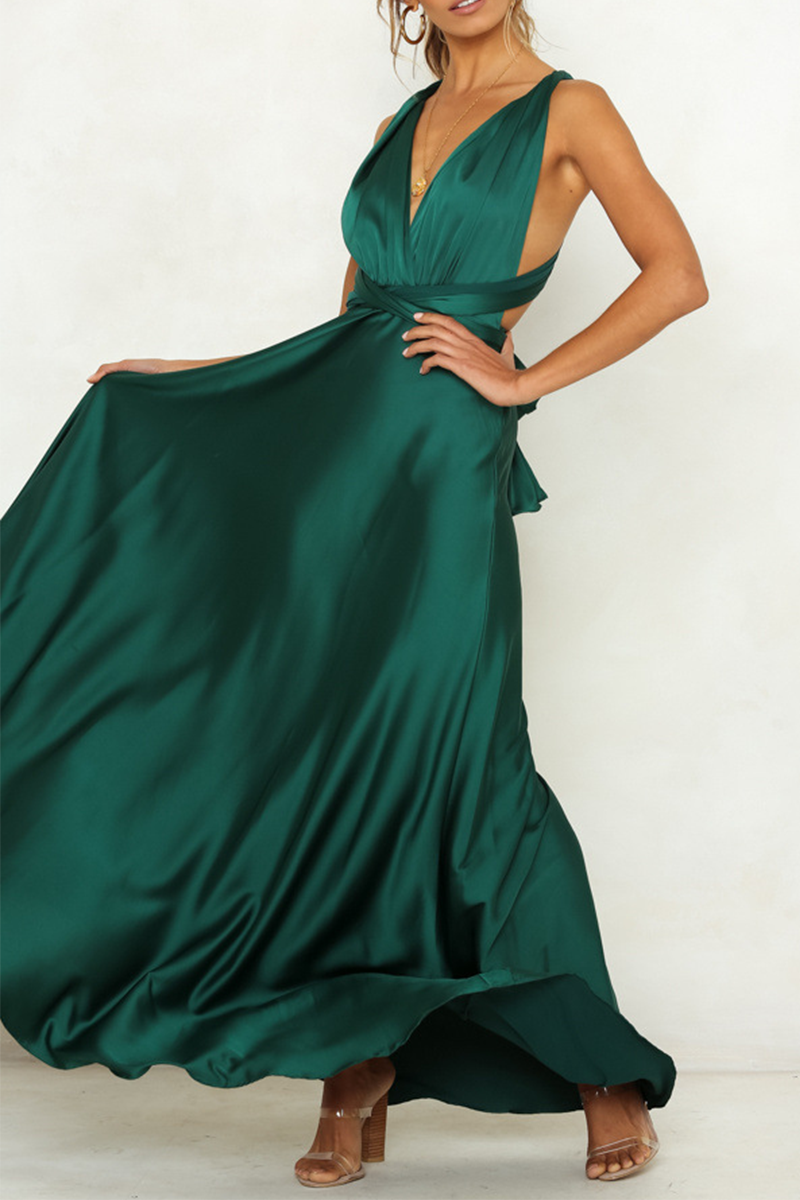 Drune | Prominente Elegante Einfarbige Rückenfreie Trägerdesign V-Ausschnitt Abendkleid Kleider