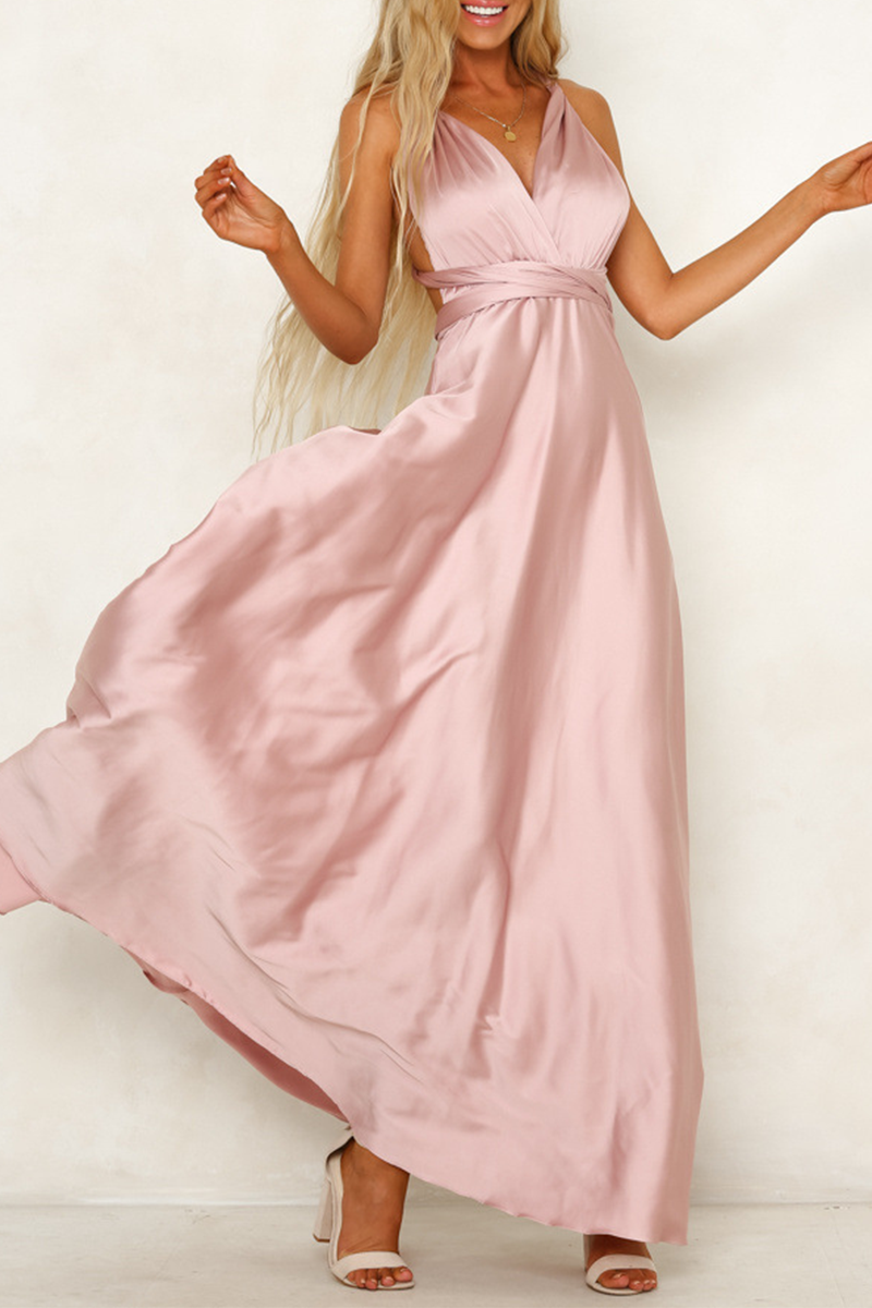 Drune | Prominente Elegante Einfarbige Rückenfreie Trägerdesign V-Ausschnitt Abendkleid Kleider