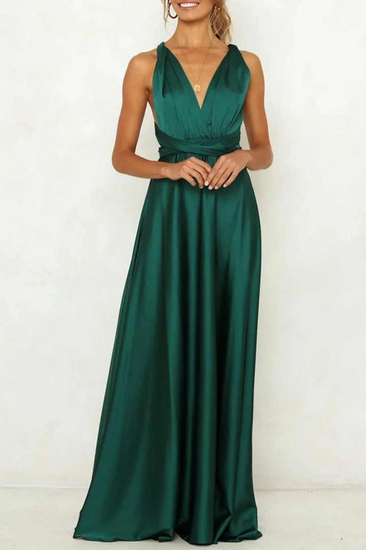 Drune | Prominente Elegante Einfarbige Rückenfreie Trägerdesign V-Ausschnitt Abendkleid Kleider