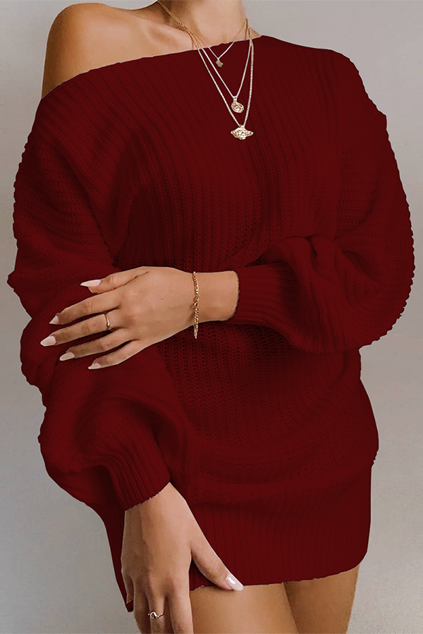 Drune | Lässiges Herbst Off-the-Shoulder Strickkleid für Frauen