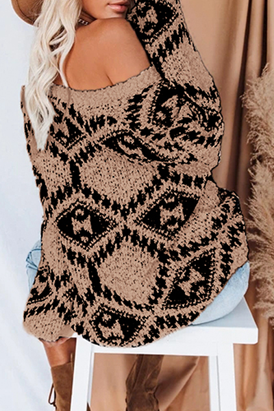 Drune | Geometrischer Strick V-Ausschnitt Pullover