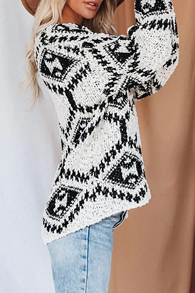 Drune | Geometrischer Strick V-Ausschnitt Pullover
