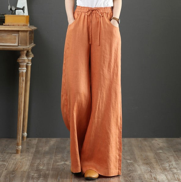 Damen Weite Leinenhose mit elastischem Taillenbund Drune