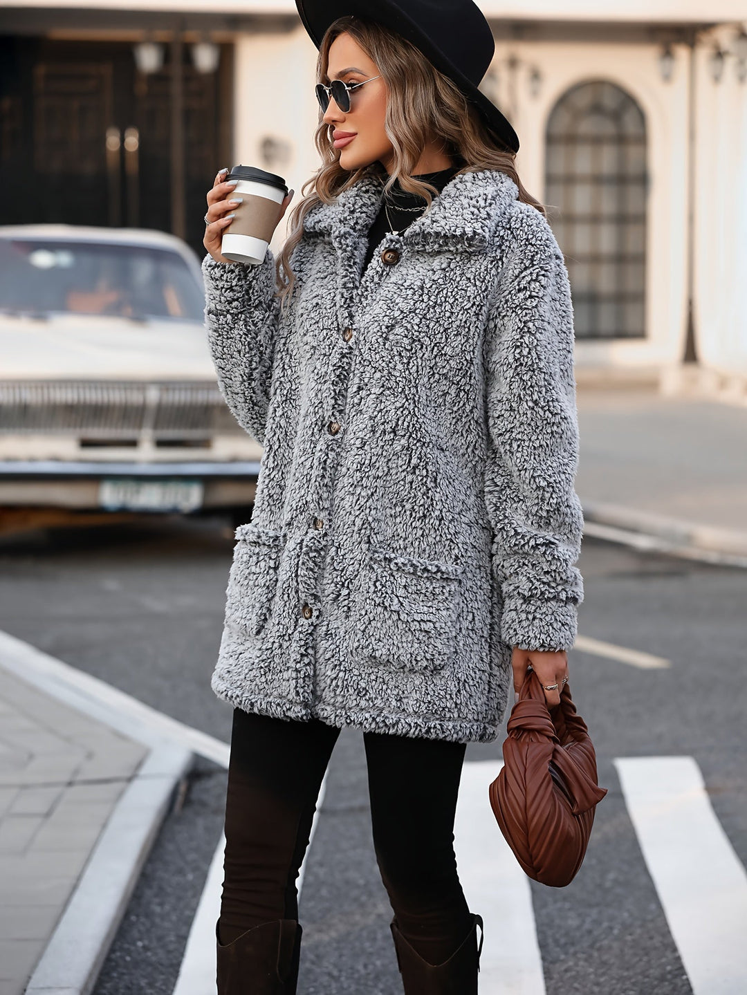 Drune | Lange Teddyjacke mit Knöpfen Polyester Komfortabel und Warm