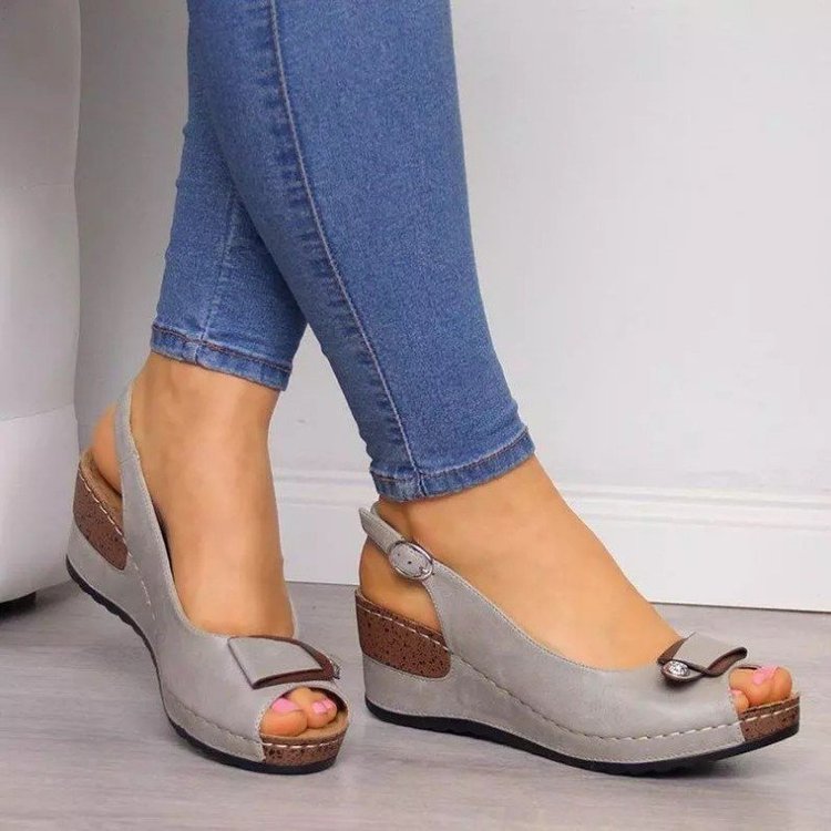 Damen nan Keilsandalen mit verstellbarem Fersenriemen und Korkabsatz Drune
