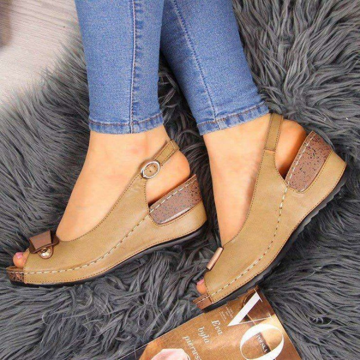 Damen nan Keilsandalen mit verstellbarem Fersenriemen und Korkabsatz Drune