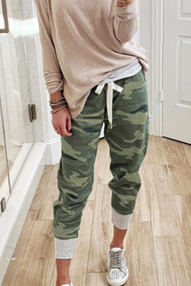 Drune | Lässig Camouflage Druck Draw String Capri Patchwork Hosen